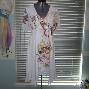 White butterfly chiffon lined dress, S, Maurices